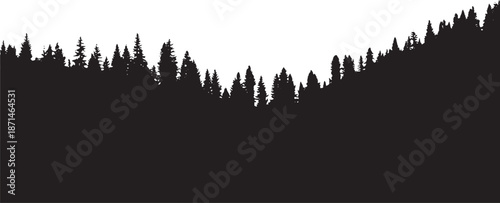 A black silhouette of a forest against a white background