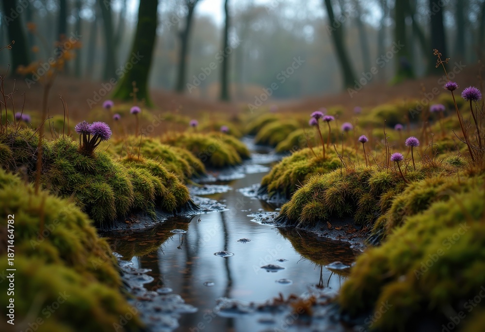 Fototapeta premium Enchanting Mossy Wetland Realm Overflowing with Muddy Delights and Hidden Wonders