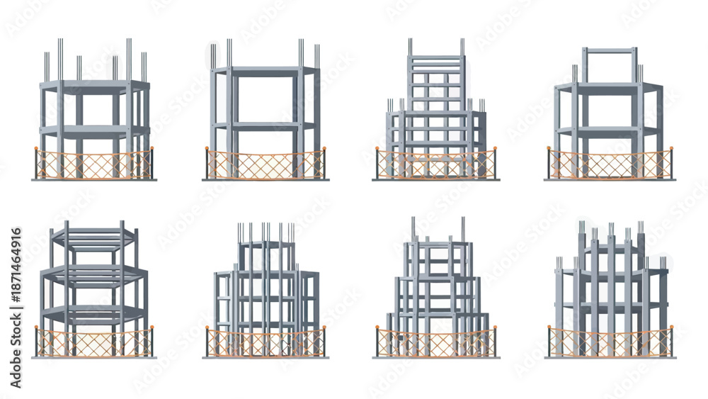 Obraz premium Concrete Building Frameworks Under Construction with Safety Fencing