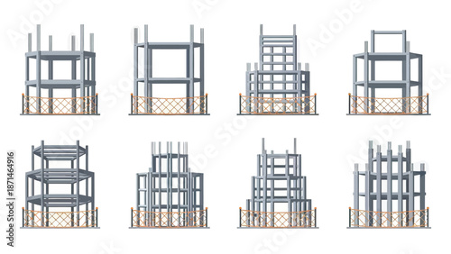 Concrete Building Frameworks Under Construction with Safety Fencing