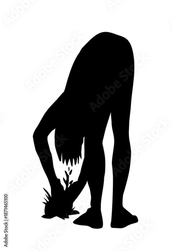 Vector drawing. A gardener weeding a garden