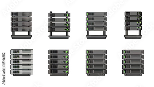 Server Racks with LED Lights Vector Icons