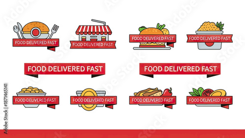 Fast Food Delivery Icons Set with Hamburgers and Drinks