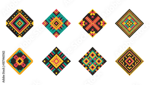 Colorful Diamond Shapes with Geometric Tribal Patterns