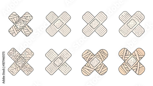 Set of Adhesive Bandages and Medical Bandages in Cross Shape