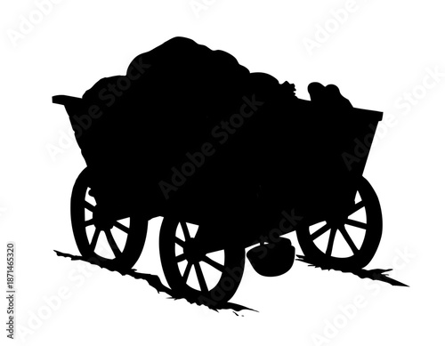 Vector drawing. A cart with bags and boy
