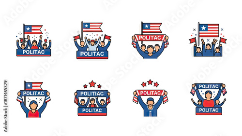 Crowd Election Rally with American Flags and "POLITAC" Banners