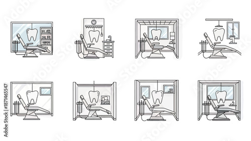 Dental Office Scenes with Chair and Tooth Icon