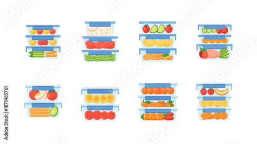 Stackable Food Storage Containers Filled with Fresh Ingredients