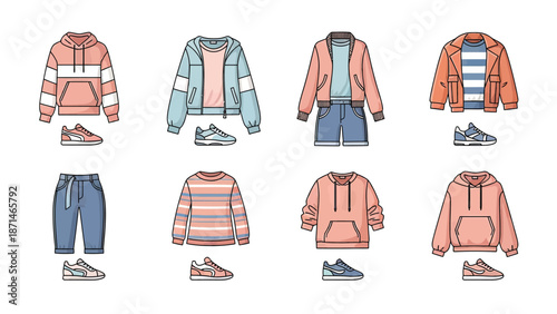 Casual Outfit Collection: Hoodies, Jackets, Shorts, Pants, and Sneakers