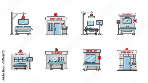 Vector Icons of Hospital Emergency Rooms and Medical Equipment