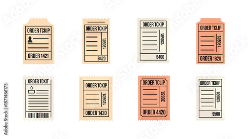 Collection of vintage order tickets and receipts with numbers and lines