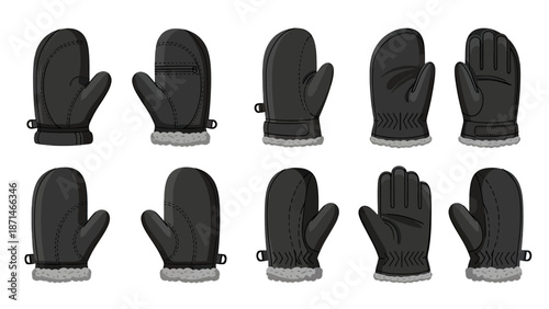 Collection of Black Winter Mittens and Gloves for Cold Weather Protection
