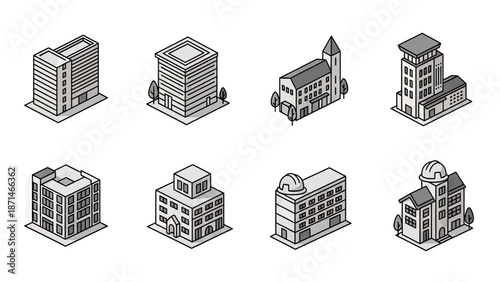 Isometric Vector Set of Various City Buildings and Architecture