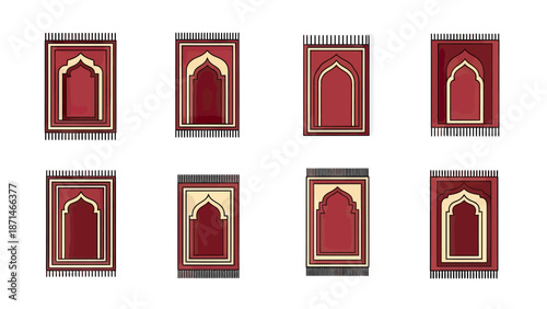 Islamic Prayer Rug Design Collection with Arched Patterns