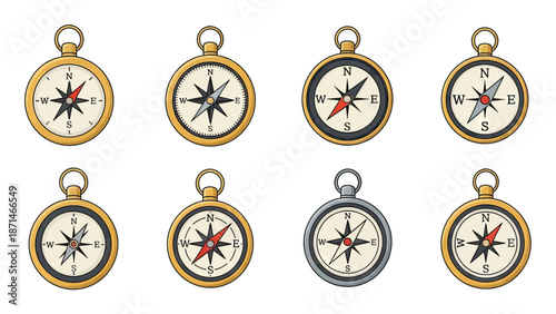 Vintage Compass Set Icon Collection for Navigation and Exploration