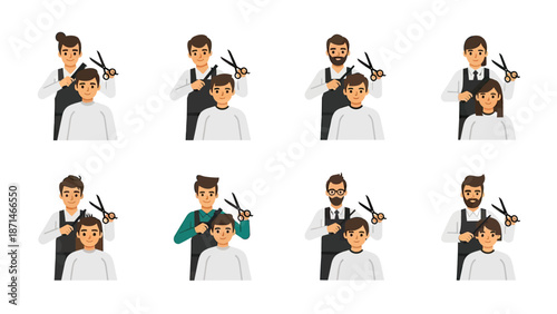Barber Styling Hair with Scissors and Comb Set Vector Icons