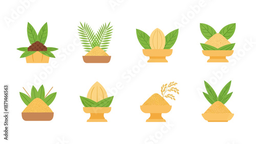 Rice Grains and Plants Vector Icons Set