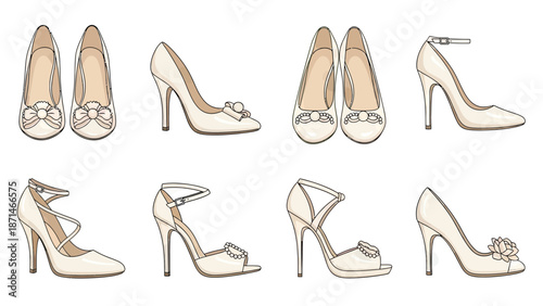 Collection of elegant white high heel shoes for women