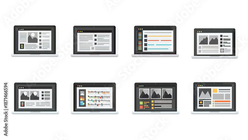 Laptop Screens Displaying Website Interfaces and Data Layouts