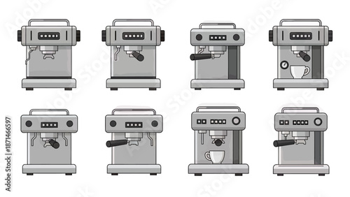 Modern Espresso Machine Set Featuring Different Angles and Details