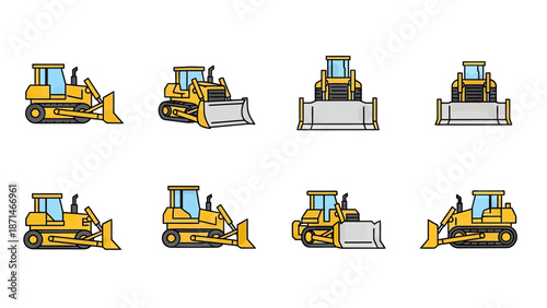 Yellow Bulldozer Set from Multiple Angles for Construction Projects