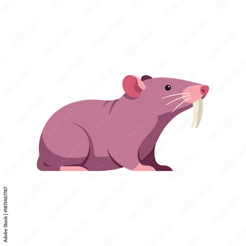 Obraz premium Cartoon illustration of a cute, stylized mole with large tusks, set against a plain background