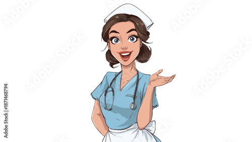 Professional Female Nurse Cartoon Vector Illustration with Outline Isolated on White Background