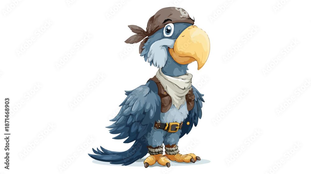 Naklejka premium Funny Pirate Parrot Cartoon on White Background Vector Illustration