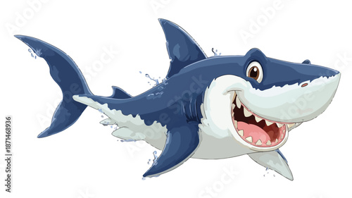 Cute Funny Shark Cartoon Isolated on White Vector Background