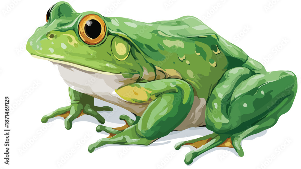 Obraz premium Cute Green Frog Cartoon Vector with Bold Outline on White Background