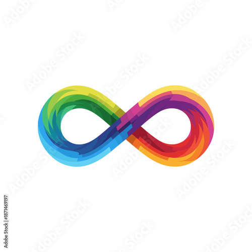 Colorful infinity symbol representing endless possibilities and creativity on a white background