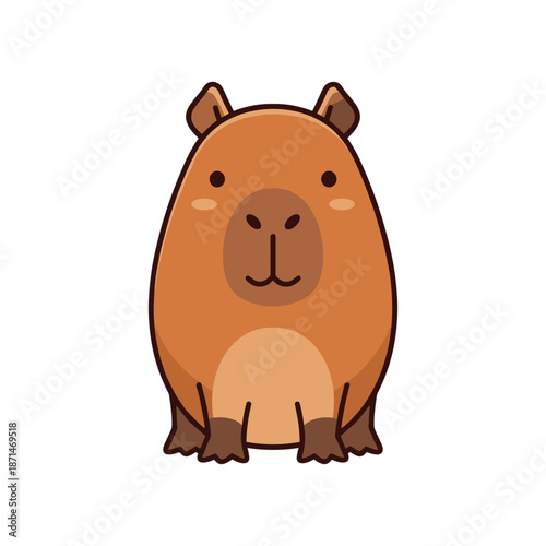 Cute cartoon capybara sitting calmly with a friendly expression against a simple background