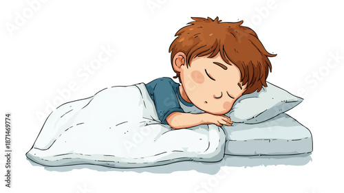 Cute Cartoon of Little Boy Sleeping on White Background Vector Illustration