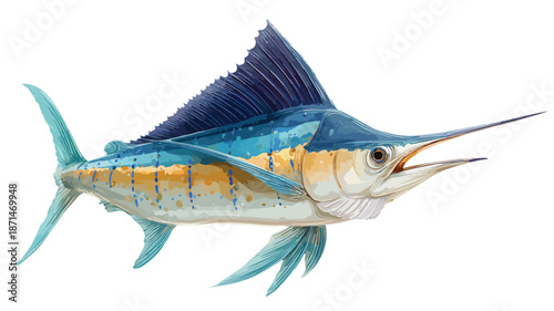 Majestic Marlin Fish Vector Illustration on White Background