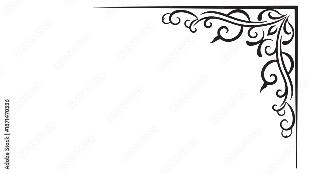 Obraz premium Elegant Ornate Corner Decoration with Swirls and Scrolls in Black