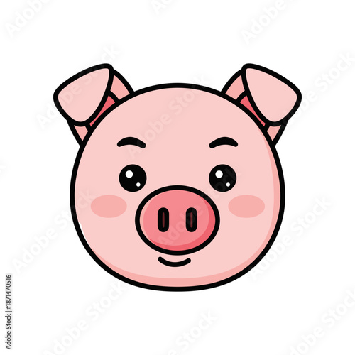 Cute cartoon pig face with expressive eyes and rosy cheeks, set against a simple white background