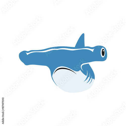 Stylized illustration of a hammerhead shark swimming gracefully in clear waters
