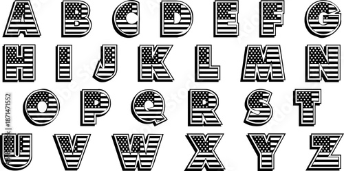 Rare set of fonts, alphabet and numbers, letters in American flag format, special.