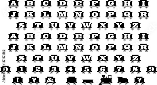 Rare set of fonts, alphabet and numbers, letters in the shape of an old train, special, fun.