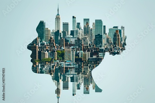 Head Silhouette Filled with a Modern Urban Landscape Representing Creativity and Visionary Ideas