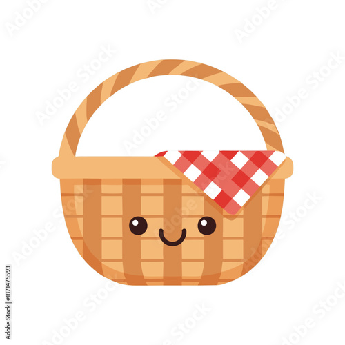 A cheerful wicker basket with a red and white checkered cloth, perfect for picnics in sunny parks