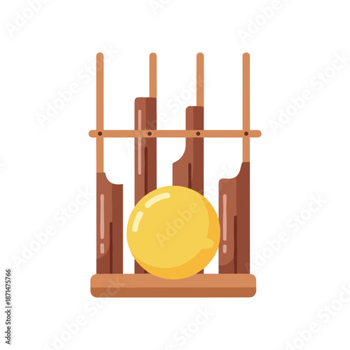 A vibrant yellow ball resting on a wooden rack with cricket bats, symbolizing sports enthusiasm