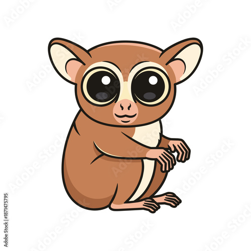 Adorable cartoon illustration of a small primate with large eyes sitting peacefully