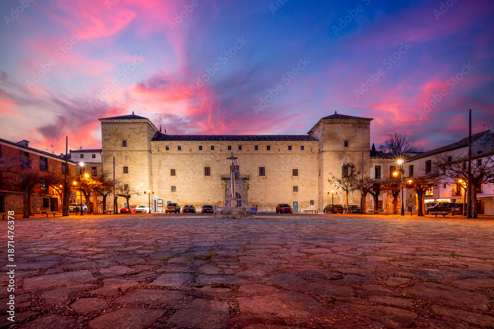 Fototapeta premium View of the Ducal Palace of Princess Eboli in Pastrana, Guadalajara, Spain, at dusk