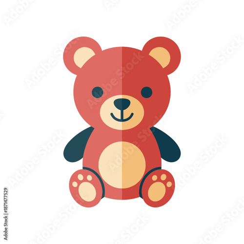 Cute cartoon teddy bear sitting upright on a white background, ideal for children's products