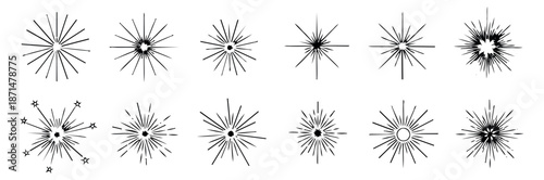 Hand drawn star burst set featuring various radial lines for design accents