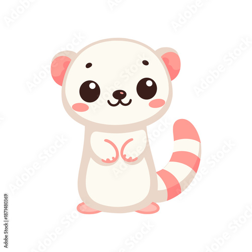 Cute cartoon ferret character standing cheerfully with a playful expression on a white background