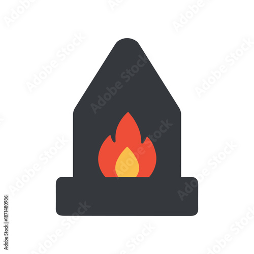 Minimalist fireplace icon with stylized flames, suitable for home decor and warmth themes