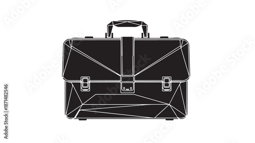 Black Briefcase with White Lines Isolated on White